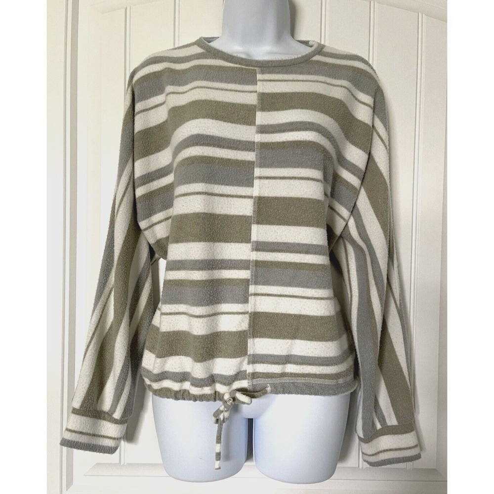BKE Buckle Sweater Womens Medium Gray Green Long Sleeve Drawstring Waist